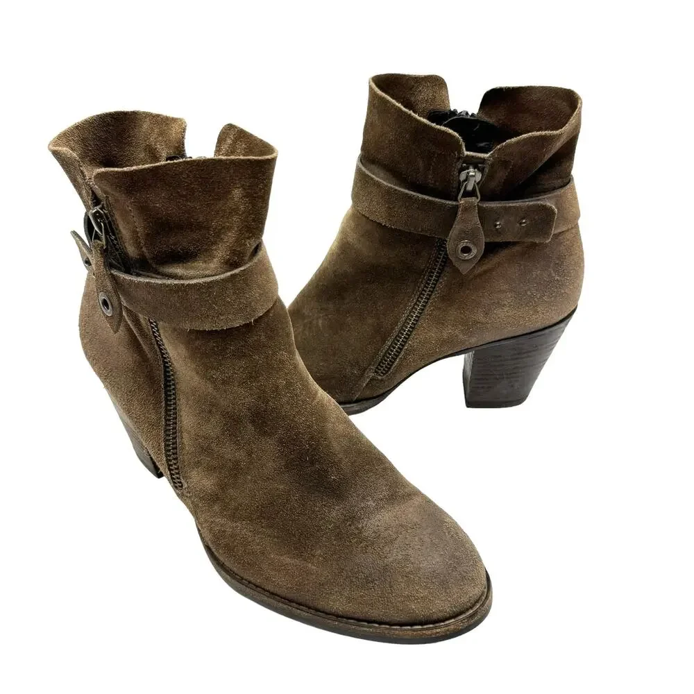 Paul Green Sheridan Chocolate Brown Nubuck Suede Leather Double Zip Booties
